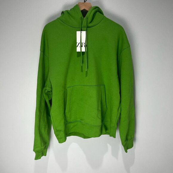 ZARA Bright Green Hoodie Sweatshirt L NWT - Picture 1 of 7